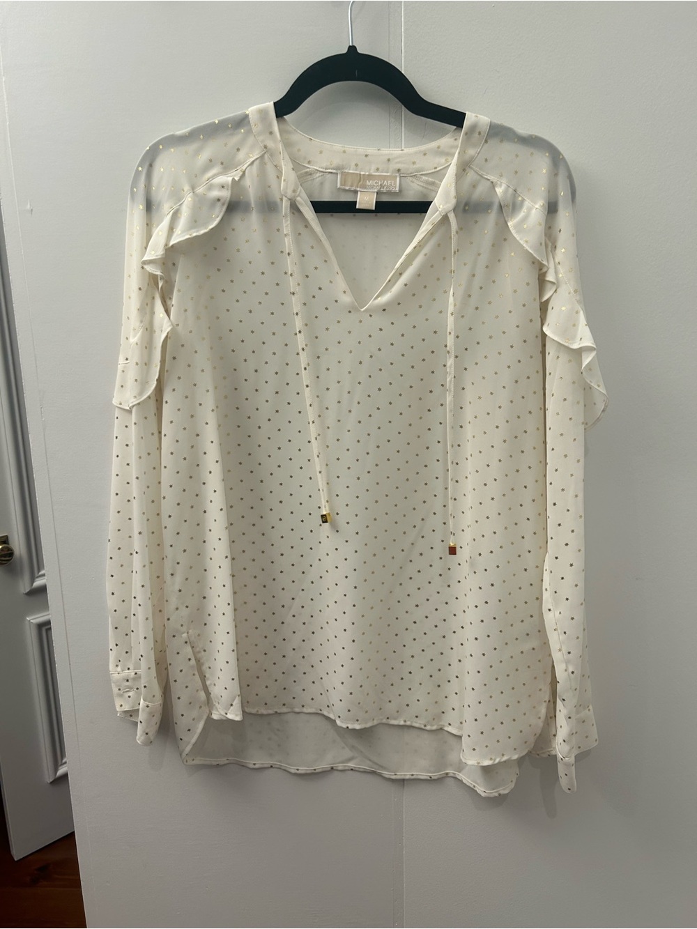 Michael Kors Cream Blouse with Gold Dot Accents
